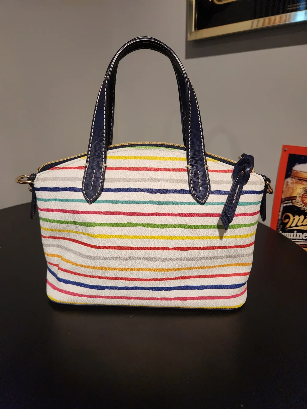 Dooney & Bourke Bitsy Multicolor Striped Dome Satchel - Navy Trim